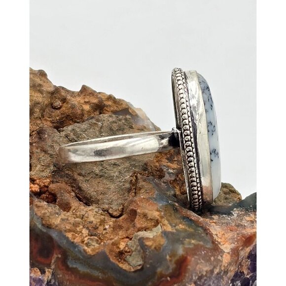 925 Sterling Silver Plt Dendritic Agate Ring Size 9 Bezel Setting Jewelry - Picture 5 of 5